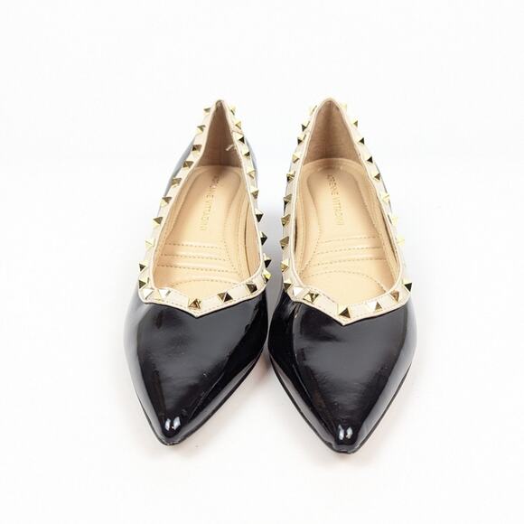 Adrienne Vittadini Seema Black Patent Leather Gold Stud Kitten Heels Size 6.5 - Picture 3 of 10